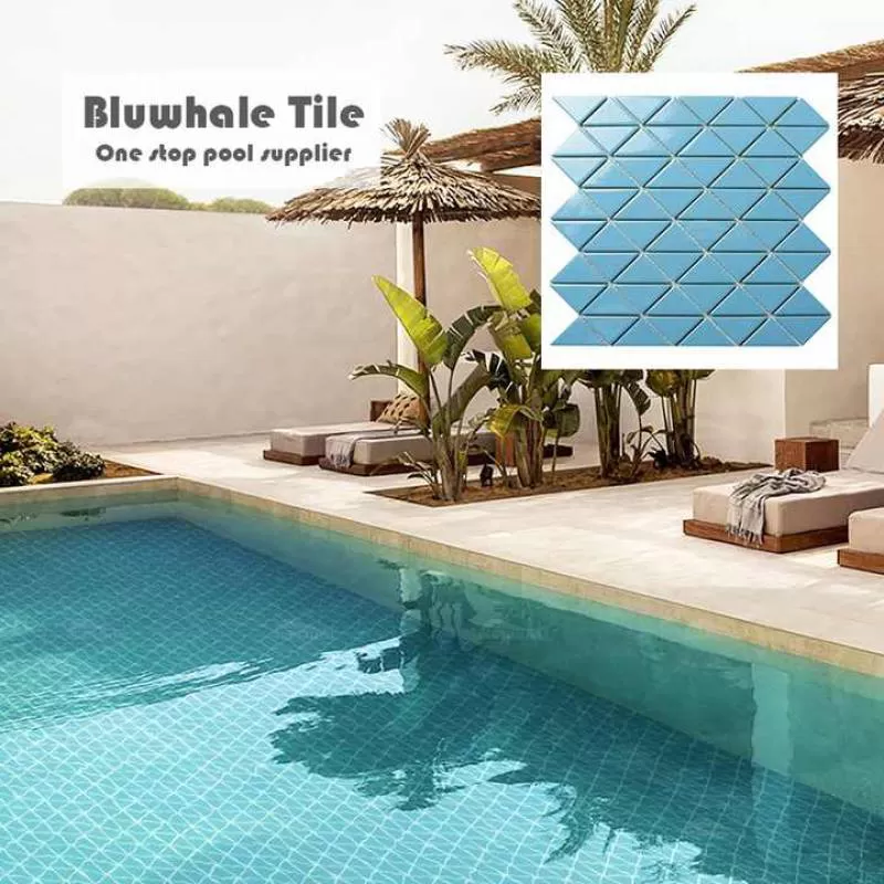 Customized Pattern Blue Kiln Surface Irregular Shape Ceramic Foshan Triangle Mosaic Tile Swimming Pool