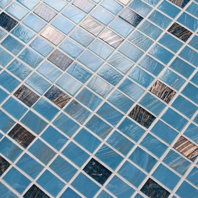 Foshan Factory Wholesale Luxury Golden Line Blue Mixed Color Hot Melting Mosaic Bathroom Floor Glass Tile for Swimming Pool