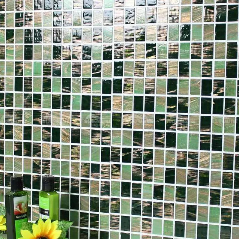 Cheap Factory Wholesale Price Anti-Slip Waterproof 20x30mm Stackbond Green Blend Hot Melt Mosaic Swimming Pool Glass Tile Design