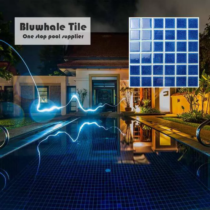 Bluwhale Tile Dark Blue Ice Crackle Square Glossy Glazed Ceramic 2x2 Swimming Pool Mosaics Design Mosaics Pool Swimming