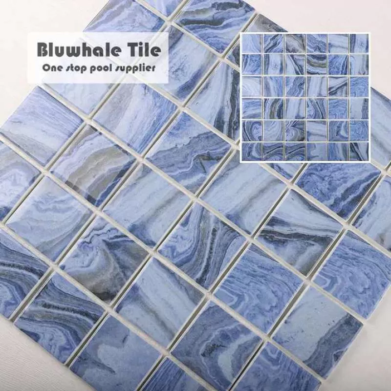 Bluwhale Tile Supplier Factory Price 48x48mm Square Blue Swimming Pool Mozaik Glass Tile Recycled Glass Pool Tiles Swimming Pool