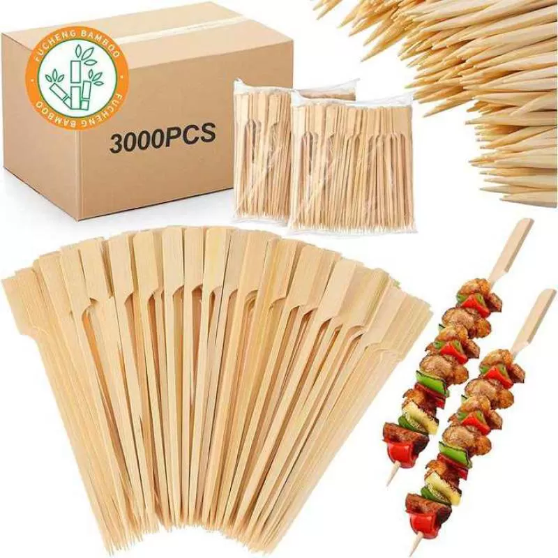Catering Bamboo Logo Branded 18cm Bamboo Teppo Paddle Skewer Barbecue Souvlaki Skewer