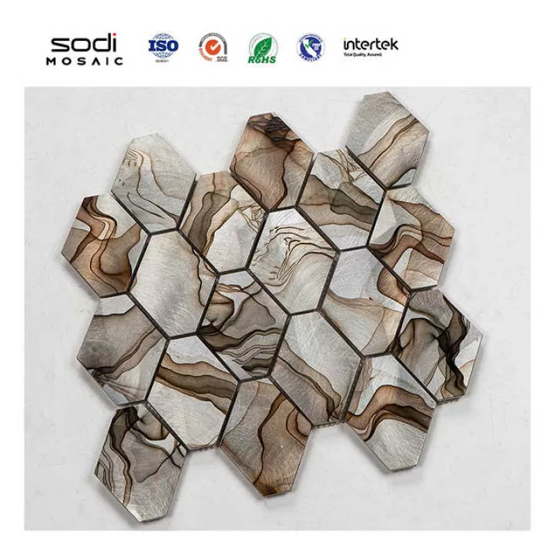 Hotel Apartment Mediterranean Mixed Patterns Rhombus Shape Aluminium Metal Mosaic Tiles Foshan Factory