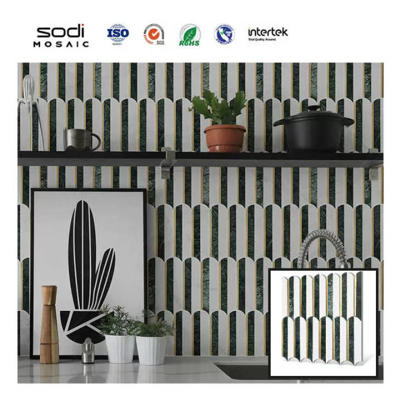 Piano Look Marble Decorated with Golden Metal Background Wall Tile Bathroom Mosaic for Residential Apartment