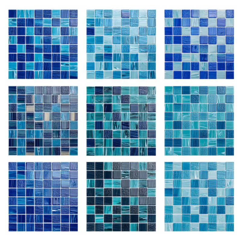 New Modern Outdoor 36mm Mix Blue Crystal Glass Wall Floor Tile Square Swimming Pool Mosaic Glass Tiles