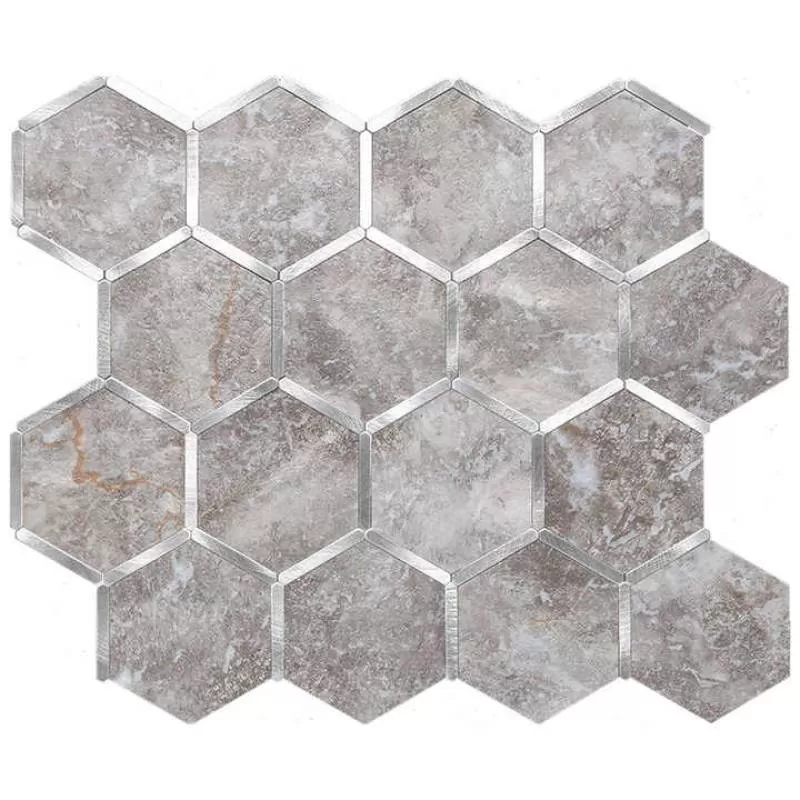 Hot Sell Foshan Factory Stone Texture Black Inlaid Silver Hexagon Mosaic Tile for Kitchen Backsplash