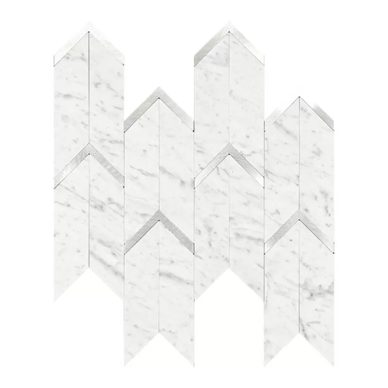 Foshan Custom Arrowhead Shaped Silver Inlaid White Tile Aluminium Mosaic Self Adhesive for Kitchen