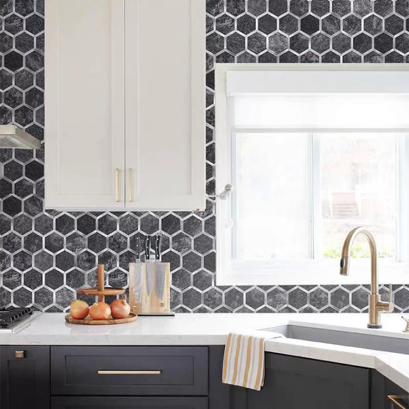 New Design Luxury Gray Inlaid Silver Hexagon Aluminium Composite Panel Mosaic Bathroom Tile