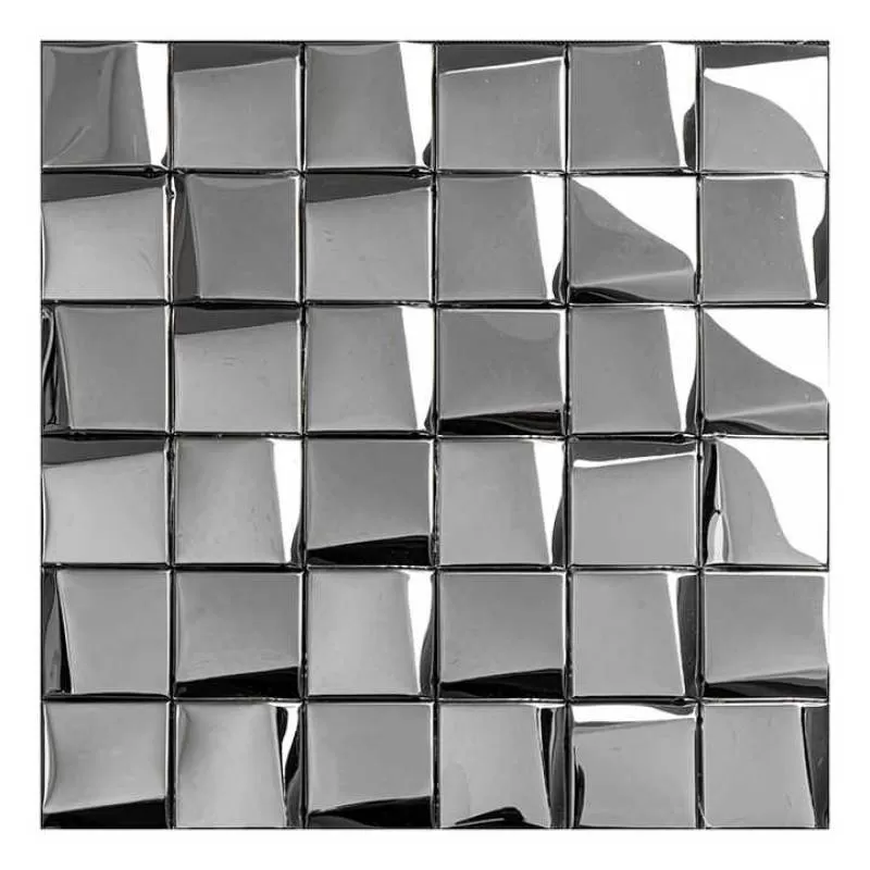 Hotel Decoration 3D Bright Texture Silver Color Steel Mosaic Tile Backsplash Mosaic Background Wall Tile