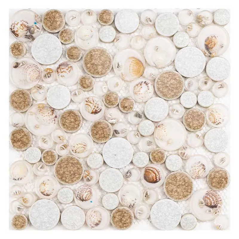 Easy Installation Wall Bathroom Glass Mosaic Resin Conch Round Bubble Glass Tile for Swim Pool Mosaic
