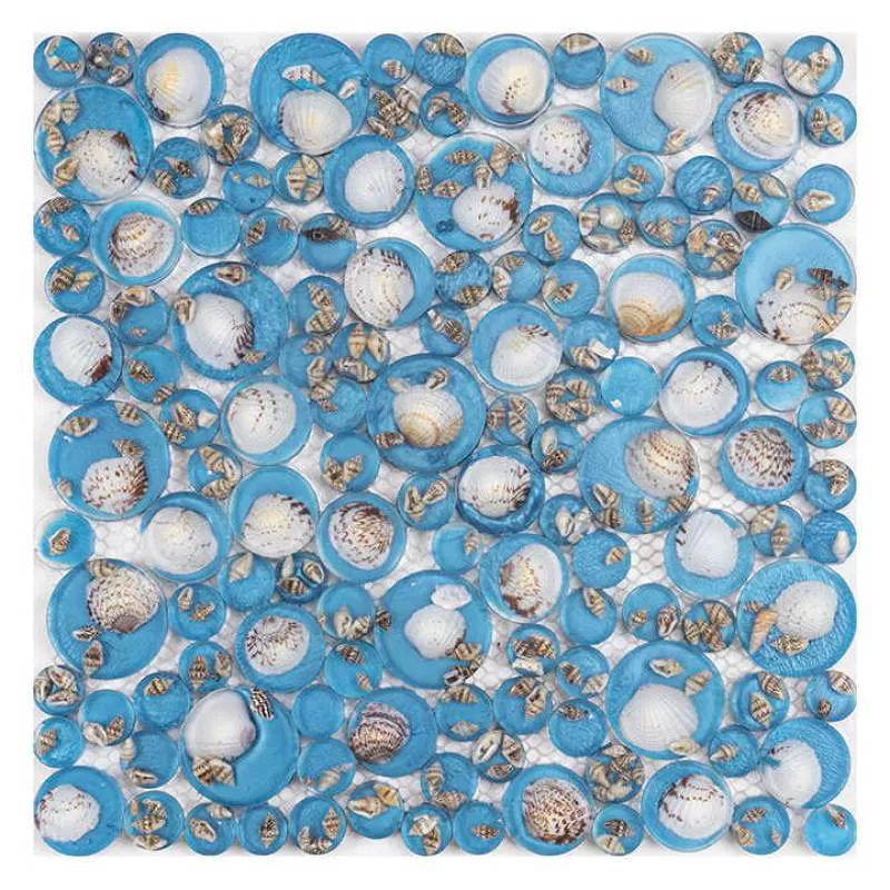 Modern Shell Glass Mosaic Background Wall Tiles Swimming Pool Resin Blue Bar Wall Backsplash Decoration