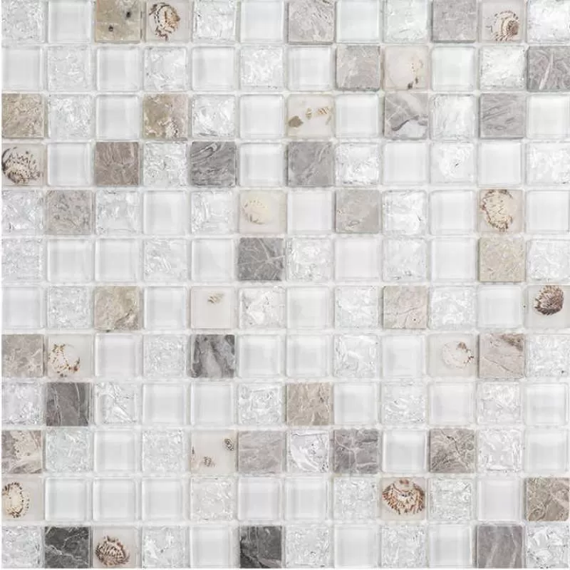 One Stop Wholesale Bathroom Wall Swimming Pool Glass Tiles Mix White Shell Glass Mosaic Swimming Pool Tile