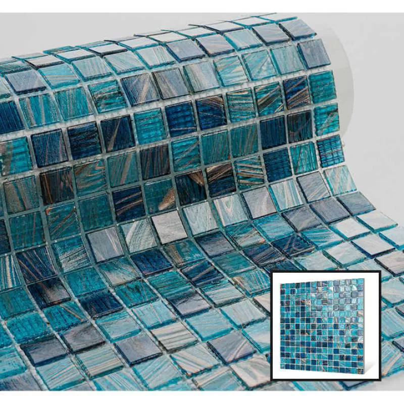 Quality Hotel Outdoor Wall Iridescent Crystal 4mm Blue Glass Mosaics Pool Floor Tile