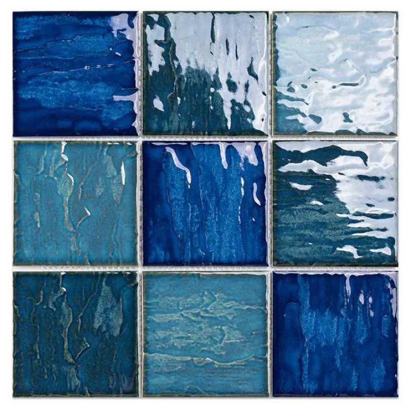 China Manufacturer Concave-Convex Ceramic Tiles Mixed Blue and Green Ceramic Wall Tile Swimming Pool Mosaic Tile