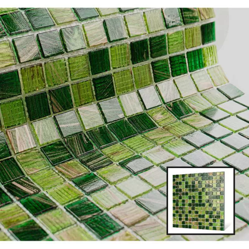 Mixed Green Swimming Pool Wall Floor Decorative Shining Glass Mosaic Tile for Building Material