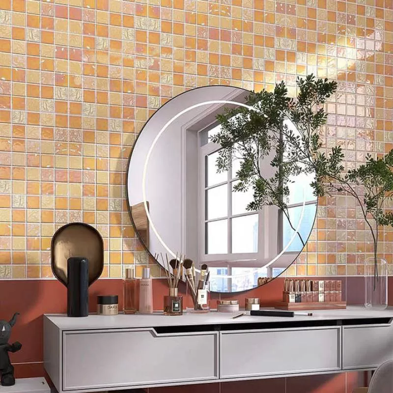 Diy Scratch Resistance Swimming Pool Mosaic Tile Glass Mosaic Tile Iridescent Yellow Mosaic for Apartment Decoration