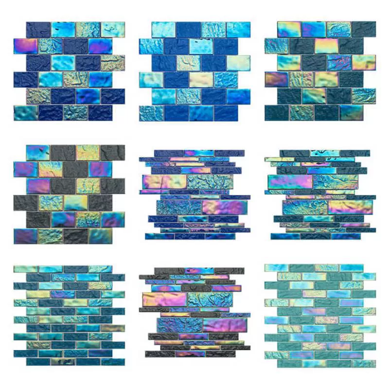Bathroom Shower Wall Rainbow Decorative Square Strip Sparkle Blue Green Mosaic Swimming Pool Tiles