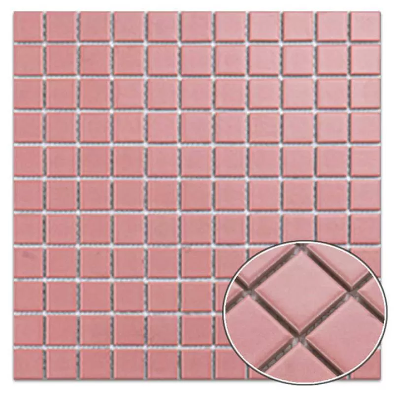 In Stock 25*25mm Matte Pink Porcelain Square Shape Outdoor Decoration Mosaic Tiles for Floor Wall Cover