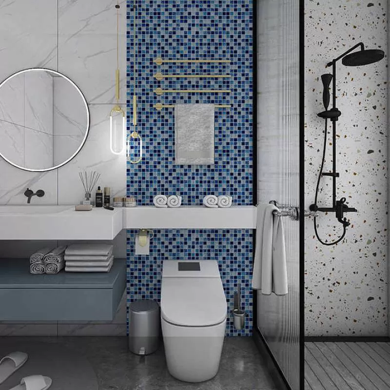 Luxury Decoration Glossy Mixed Blue Square Swimming Pool Glass Mosaic Tiles for Hotel Project