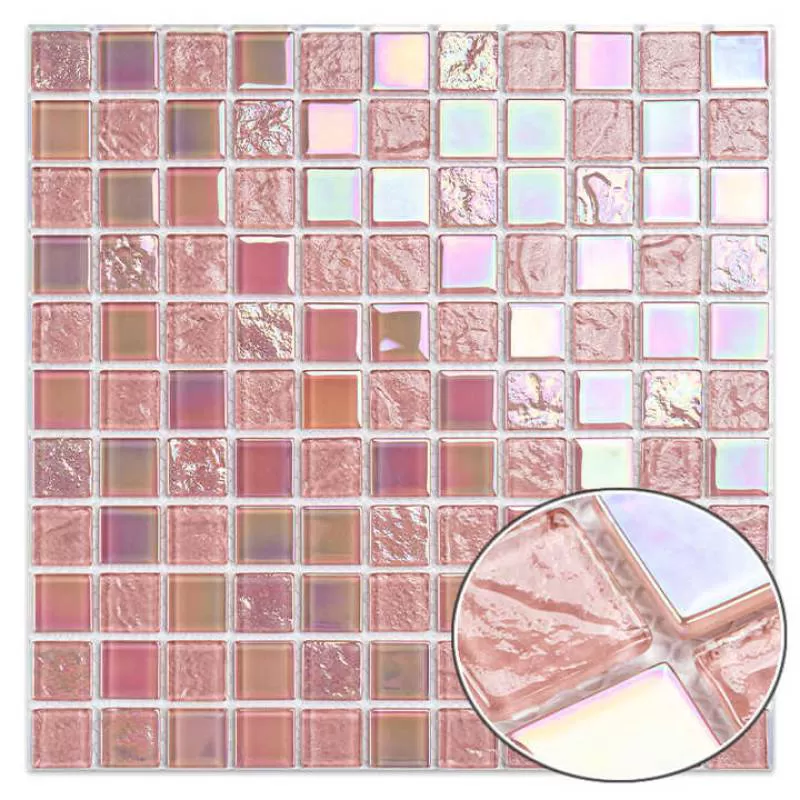 Luxury Style Interior Wall Decorative Square Iridescent Red Glass Mosaic Tile Glossy Surface Glass Mosaic Tile