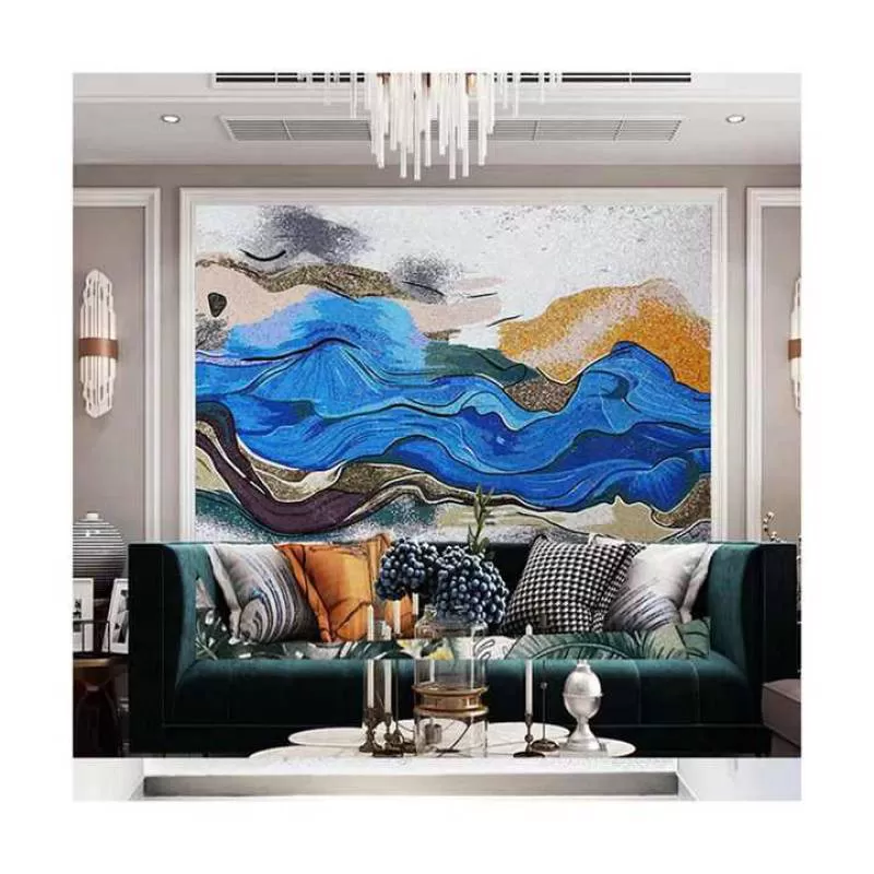 Custom mosaic blue mountain peak designs square shape porcelain ceramic mosaic tile mural for hotel/living room wall mural tile