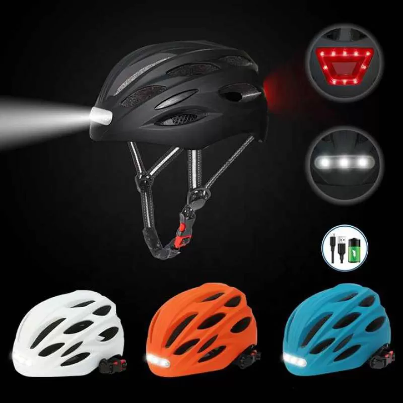 NEW Bicycle Helmet LED Light Rechargeable Intergrally-mold Cycling Helmet Safe Sport Mountain Road Bike Helmet for Bike Riding