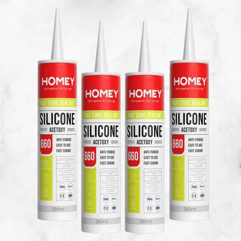 Homey 660 Clear Silicone Sealant Glue Fast Cure Adhesive for Construction and Woodworking 300ml White Color