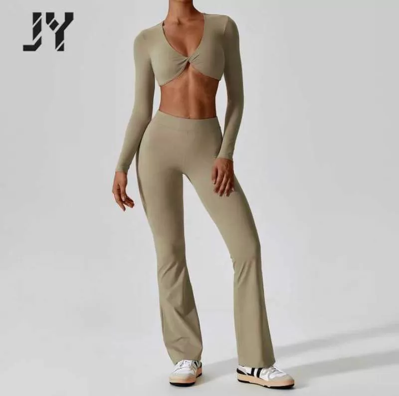 Joyyoung High Quality Soft Butt Lifting Yoga Legging V Cut Scrunch Booty Wide Leg Pants High Waist Leggings for Women