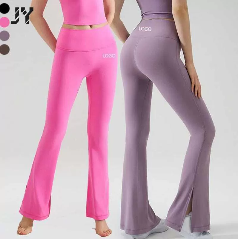 Joyyoung High Waist Nude Feeling Yoga Pants Gym Activewear Custom Logo Butt Lift Wide Leg Flared Fitness Yoga Leggings for Women