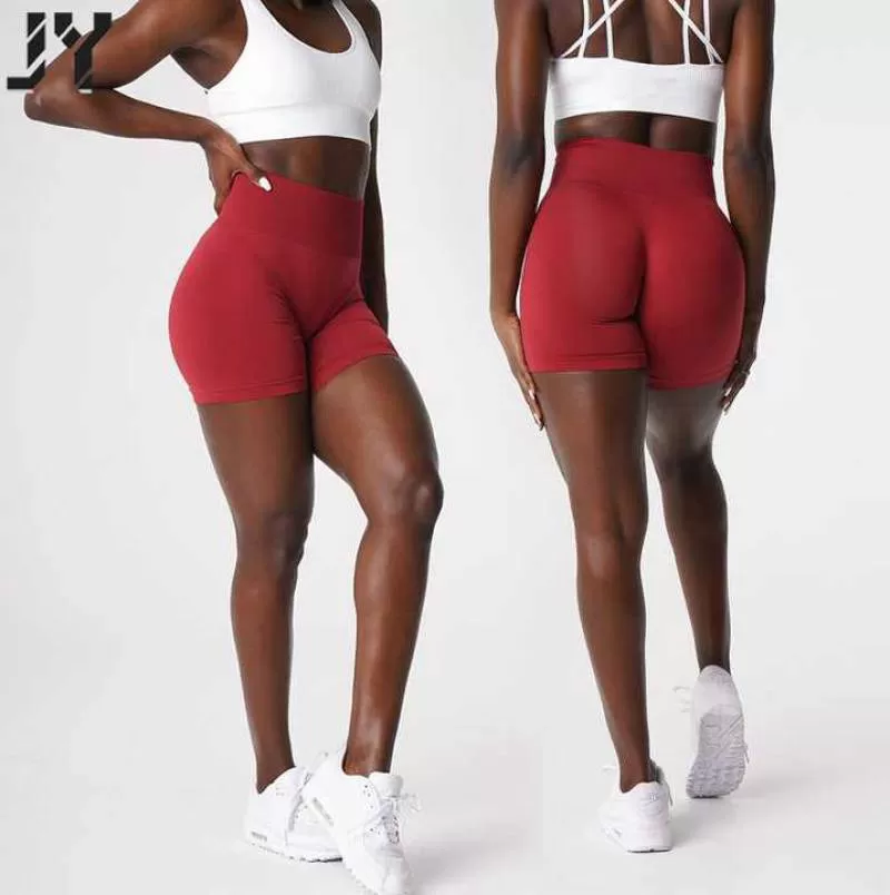 Joyyoung Quick Dry Plaid High Waist Seamless Custom Logo Plus Size Wide  Gym Sports Fitness Workout Yoga Shorts for Women
