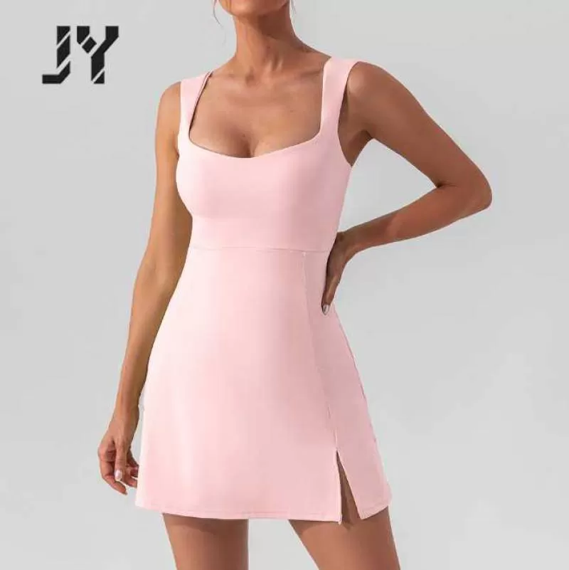 Joyyoung Top Quality Outdoor Running Dress Sleeveless Gym Sports Dress Beautiful Back Yoga Sets for Women