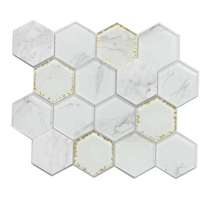 Kitchen Wall Stick on Tiles Cover Hexagon White Texture Indoor Swimming Pool Tile Glass Mosaic