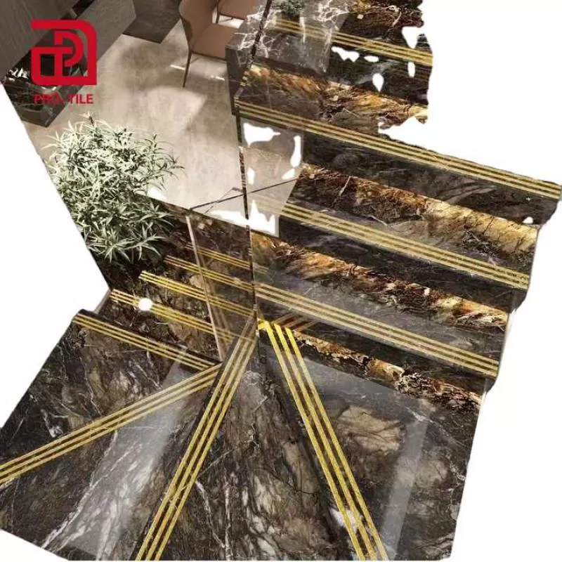 1200x480mm with Golden Line Marble Design  Luxury Stair for Villa