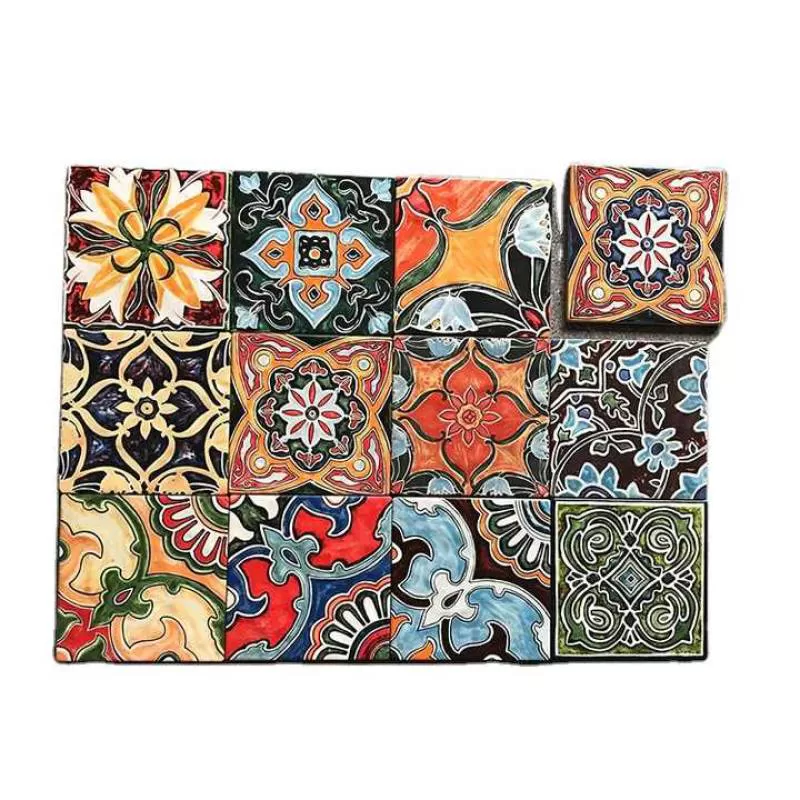 Look Handmade 150*150mm Colorful Spanish Style Design  Antique Art Wall Tile for Bathroom and Kitchen Wall Decoration