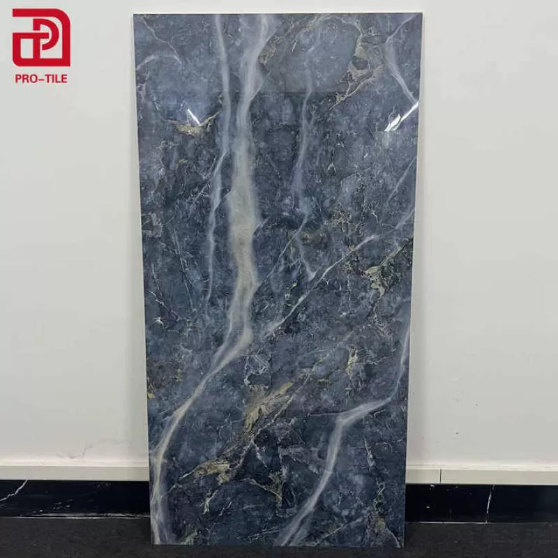 Blue Luxury Stone Tile Size 24X48 With Glossy Surface Gold Line