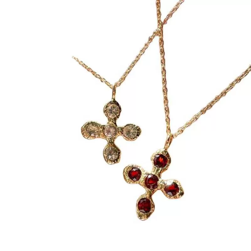 Gold Cross Necklace 14K Gold Plated Dainty Simple Cubic Zircon Chain Cross Pendant Necklace Jewelry for Women Men
