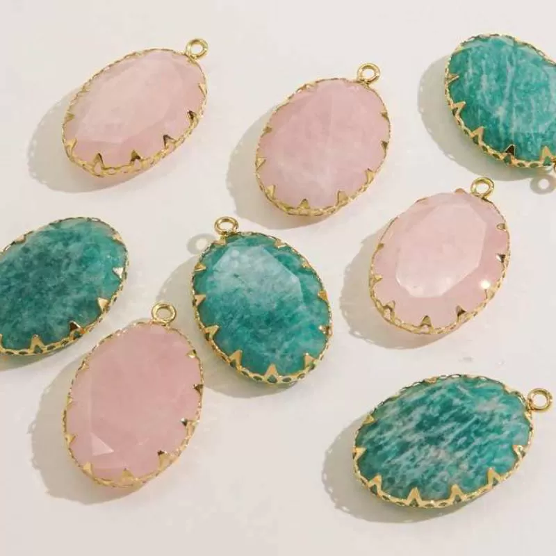 Natural Stone Luxurious Charms Oval Shape With Gold Stainless Steel Wrapped Pendant Accessories for Jewelry Making