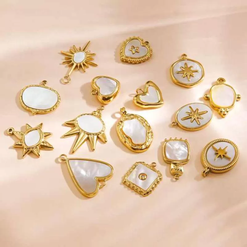 Vintage 18K Gold Plated Stainless Steel With Natural Shell DIY Charms Pendant for Necklace Bracelet Making