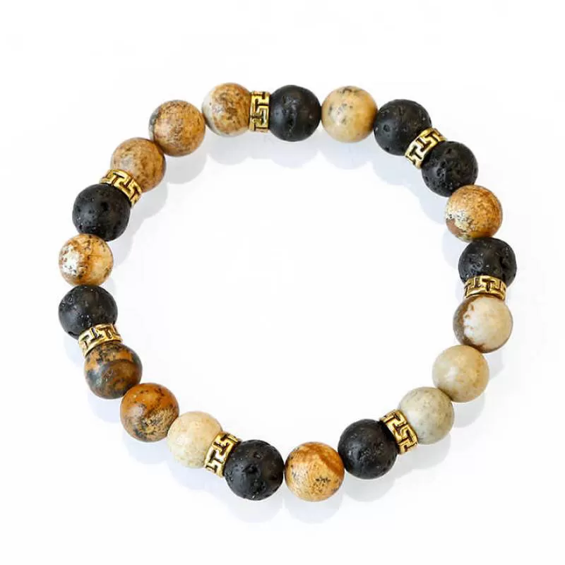 Natural 8 mm Picture Jasper Stone Beads Bracelet Lava Essential Oil Diffuser Beaded Bracelet for Men Women