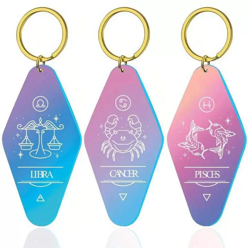 Zodiac Plastic Rhombus Keychain Keyring for Luggage Tag Bag Hanging