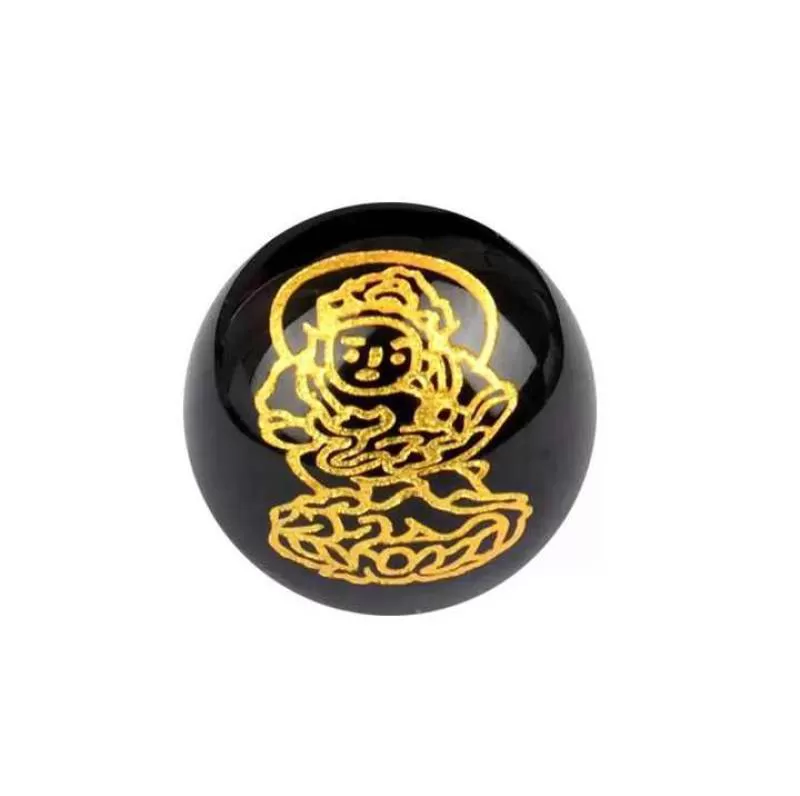 The God of Wealth Round Engraved Agate Beads Gold Buddha Carved Beads for DIY Jewelry Stone Making Bracelets Necklaces