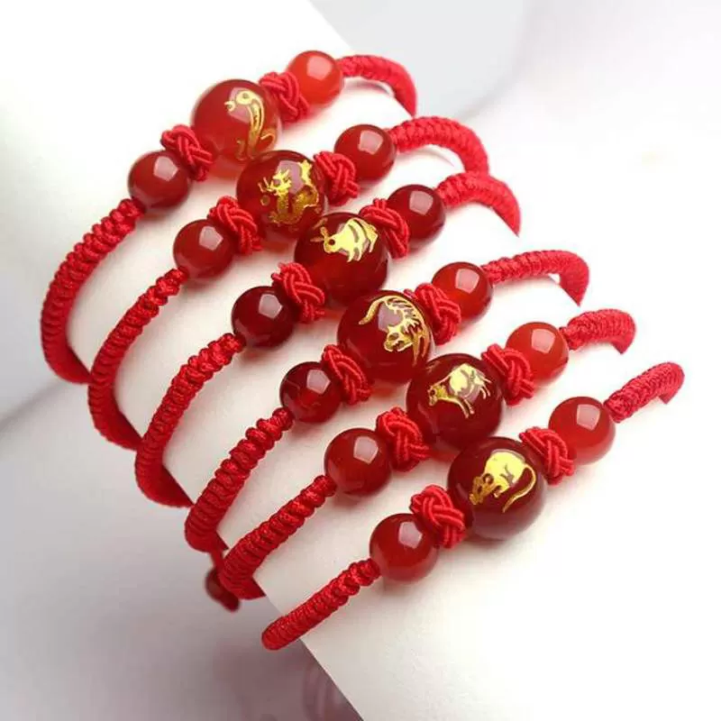 2025 Chinese New Year of Snake Beaded Charm Bracelets Adjustable Red String Lucky Zodiac Animal Charm Braided Rope Cord Bracelet