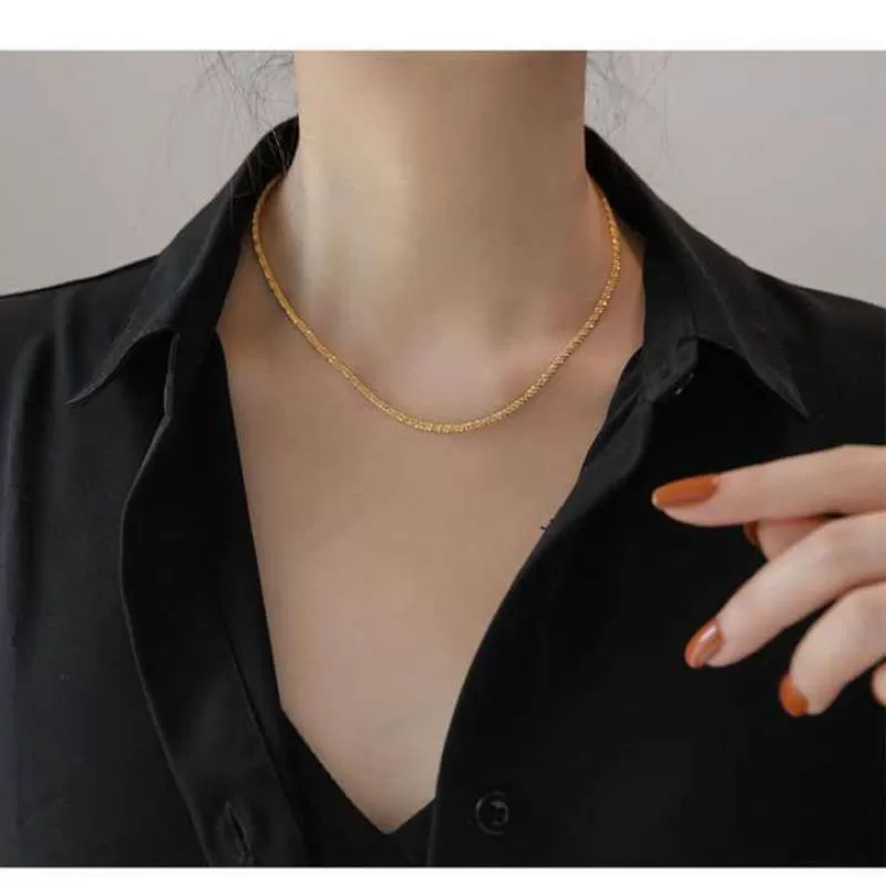 2.4mm 18k Gold Plated Twist Chain Necklace Stainless Steel Rope Chain Choker Necklace for Women Waterproof Chain Jewelry