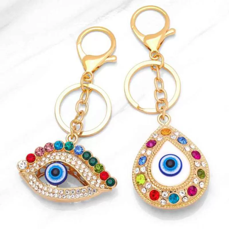 Colorful Evil Eye Keychain Sparkling Keyring Crystal Rhinestones Purse Pendant Handbag Charm