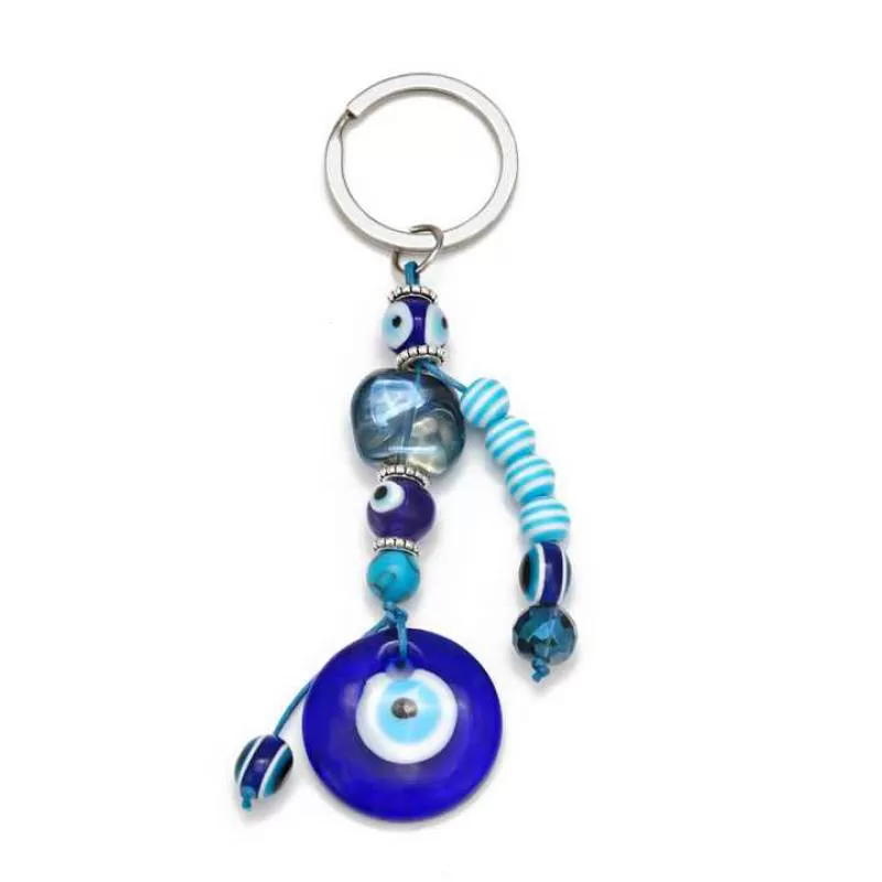 30mm Glass Evil Eye Keychain Hamsa Hand Keychains Protection Good Luck Amulet Charm Key Ring Bag Purse Accessories