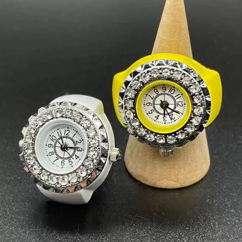 Rainbow Analog Quartz Watch Arabic Numerals Dial Elastic Band Bling Rhinestone Colorful Stretch Band Finger Watch Christmas