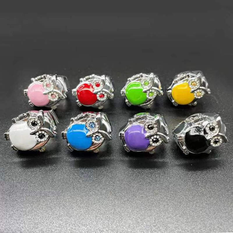 Women Owl Finger Watch Rings 8 Colors Flip-Open Cover Quartz Analog Ring Watches Men Adjustable Size Christmas Watch Gift