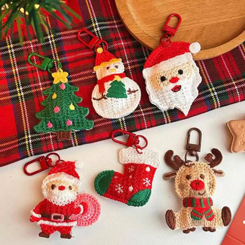 Christmas Accessories Knitted Socks Key Chain Mini Santa Claus Cute Keychains Xmas Tree Deer Snowman Pendant Bag Charms Decor