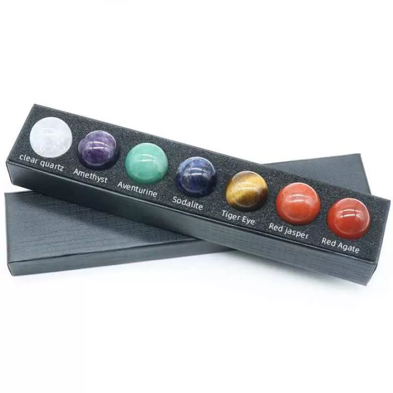 Natural Quartz Crystal Chakra Sphere Reiki Gemstone Ball for Decoration and Feng Shui 25mm Chakras Set 7pcs