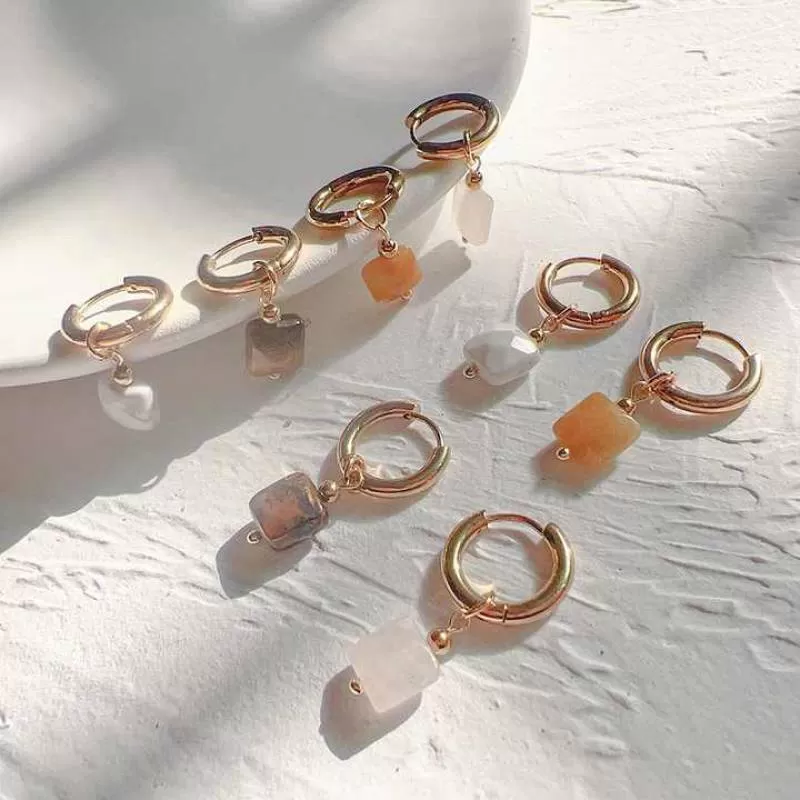Healing Crystal Huggies Hoops Gold Earrings Faceted Birthstone Charm Earrings Tiny Dainty Minimalist Earrings Gift for Her